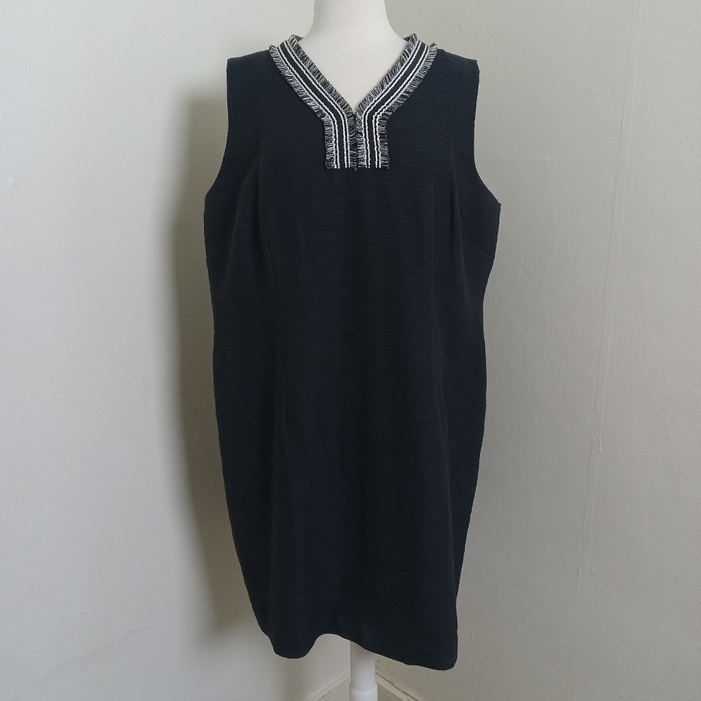 Talbots Black Petite Size 18W 100% Textured Cotton  Dress